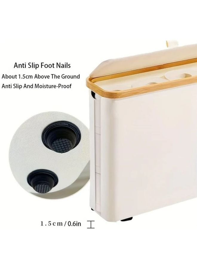 Beige Bamboo Toilet Paper Holder With Lid Dual Compartment Bathroom Organizer Storage Basket - Image 5